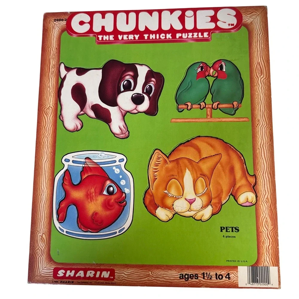 Vintage 80s Chinkies thick board animal pet puzzle 1984 learning toddler toy